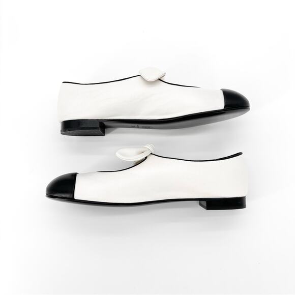 NEW Chanel Lambskin Bow Maryjane CC Cap Toe Flats 37 - Picture 5 of 9